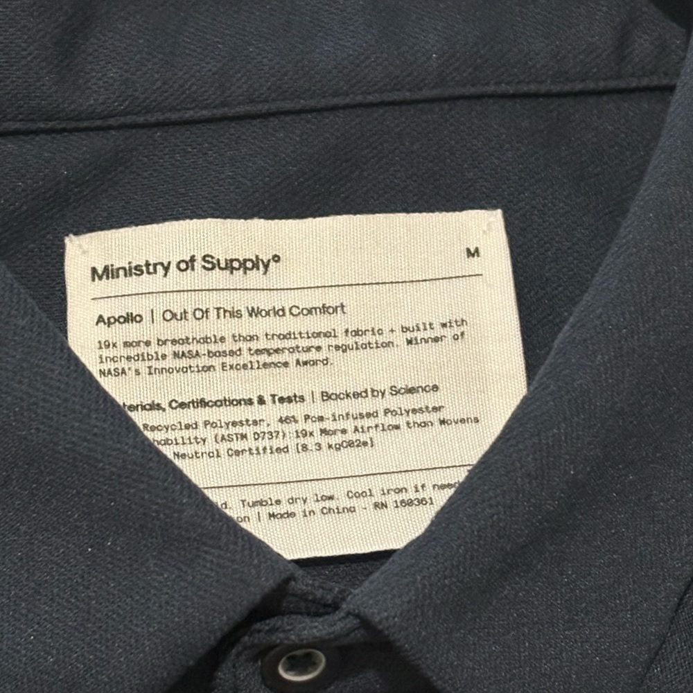 Ministry of Supply Sport Raglan Dark Blue Casual Button Down Shirt - Picture 2 of 2